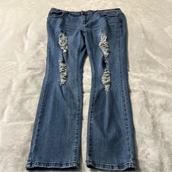 Judy Blue Jeans Womens 3XL Skinny Fit Distress Med Wash Blue 30” Inseam Mid Rise - Picture 3 of 13